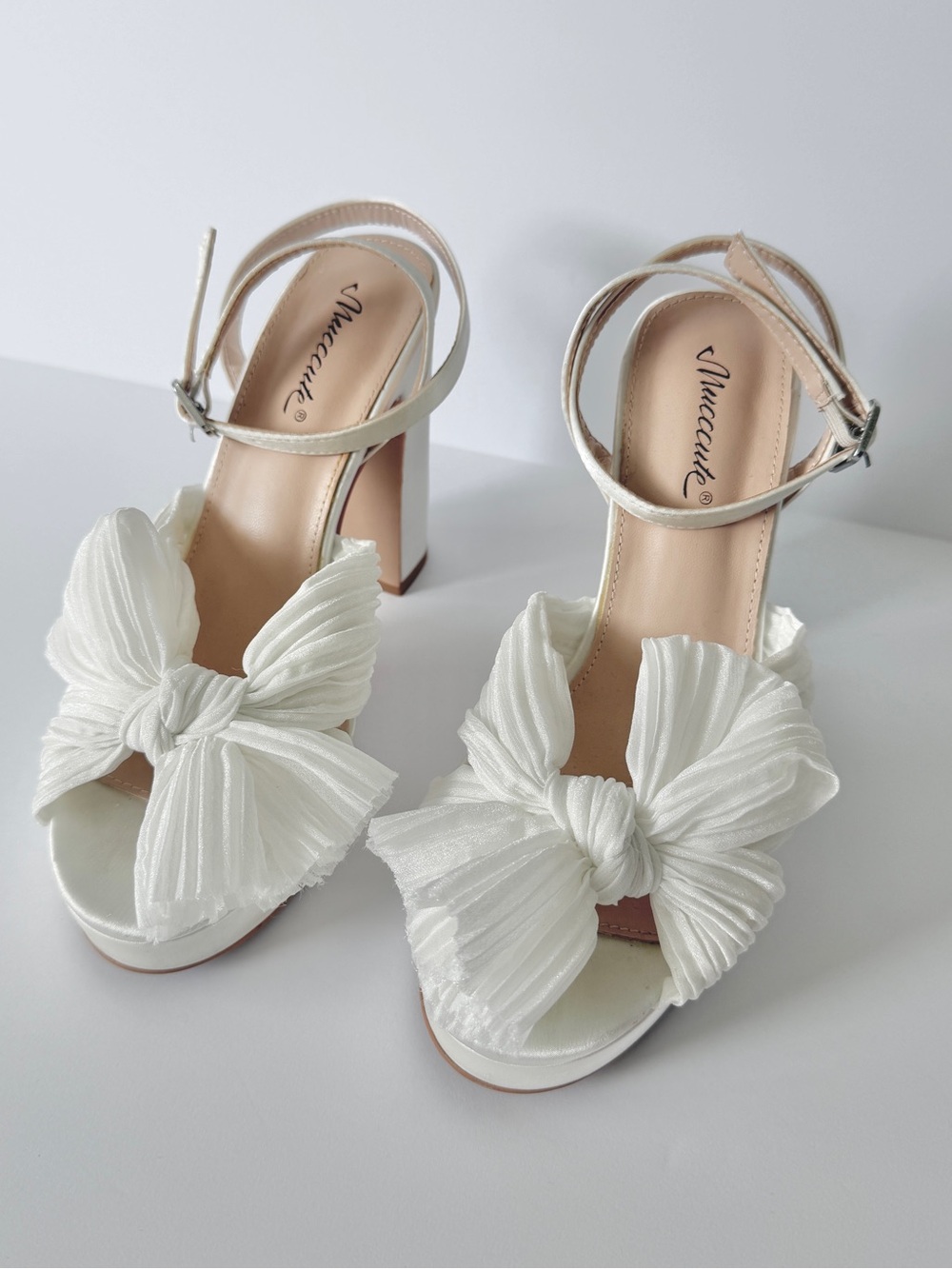 Bridal Open Toe Bow Platform Heels - Picture 8 of 14